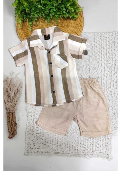 Erkek Çocuk Renkli Yazlık Kısa Kollu Gömlek Saten Şortlu 2li Takım Bayramlık Takım/tam Kalıp
