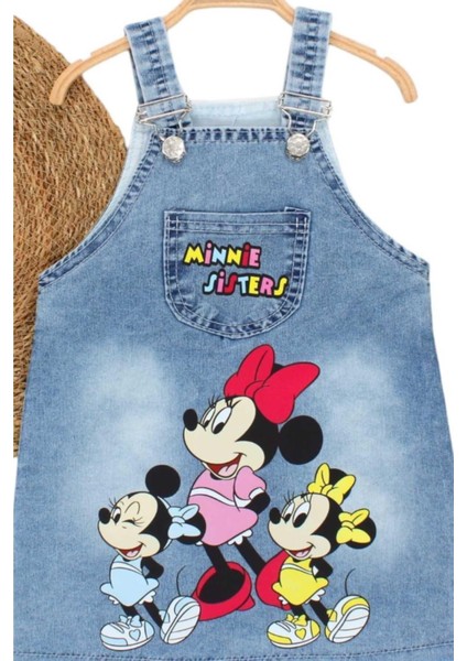 Kız Çocuk Kot Jile Salopet Minnie Mouse Baskılı Denim Elbise fiyatları