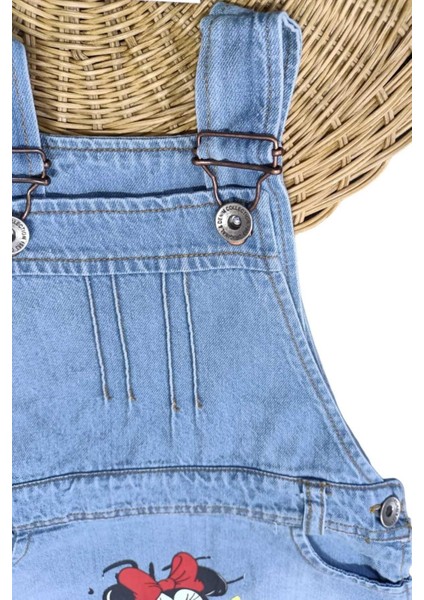 1-5 Yaş Minnie Baskılı Kot Jile Elbise Kız Çocuk Mevsimlik Ayarlanabilir Askılı modelleri