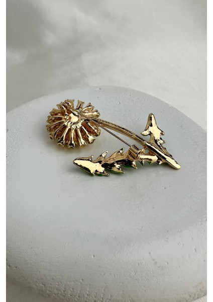 Yeşil Yaprak Detay Taşlı Çiçek Motif Broş (6cm) modelleri