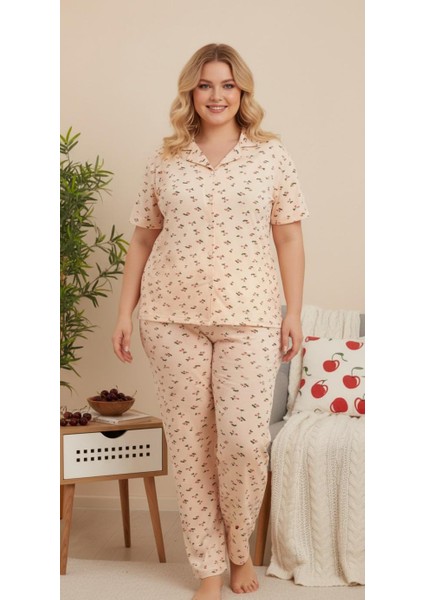 Kiraz Desenli Büyük Beden Kadın Pijama Takımı