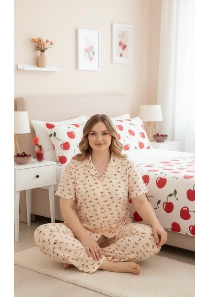 Kiraz Desenli Büyük Beden Kadın Pijama Takımı fiyatları