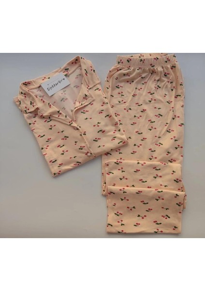 Kiraz Desenli Büyük Beden Kadın Pijama Takımı modelleri