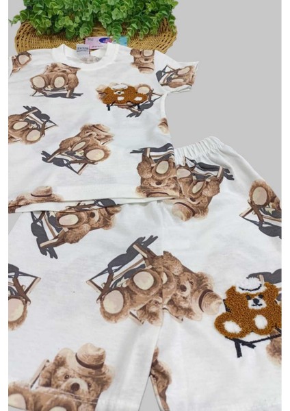 Çocuk Unısex Ayıcık Nakışlı Bear 2'li Alt Üst Takım Erkek/kız Yazlık Ince Kısa Kollu modelleri