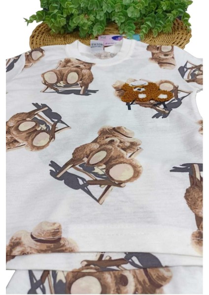 Çocuk Unısex Ayıcık Nakışlı Bear 2'li Alt Üst Takım Erkek/kız Yazlık Ince Kısa Kollu fırsatları