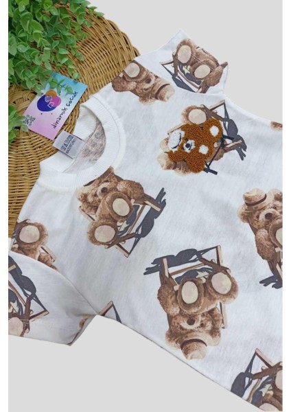 Çocuk Unısex Ayıcık Nakışlı Bear 2'li Alt Üst Takım Erkek/kız Yazlık Ince Kısa Kollu indirimleri