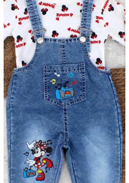 1-4yaş Kız Çocuk Minnie Mouse Badili Baskılı Kot Salopet Tulum Ayarlanabilir Askılı fiyatları