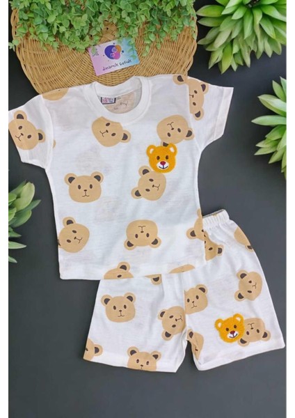 Ayıcıklı Nakışlı Çocuk Erkek/kız 2'li Alt Üst Takım Unısex Yazlık Ince Kısa Kollu fiyatları
