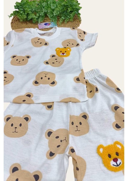 Ayıcıklı Nakışlı Çocuk Erkek/kız 2'li Alt Üst Takım Unısex Yazlık Ince Kısa Kollu modelleri