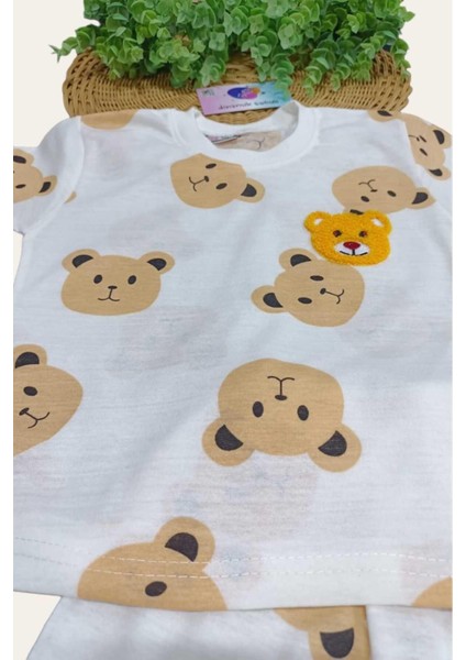 Ayıcıklı Nakışlı Çocuk Erkek/kız 2'li Alt Üst Takım Unısex Yazlık Ince Kısa Kollu fırsatları