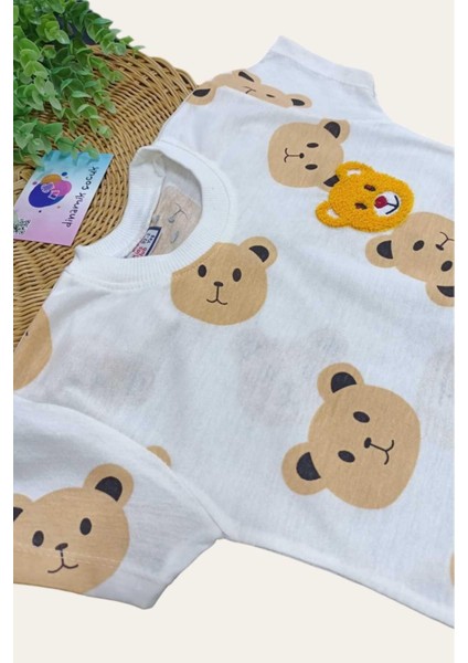 Ayıcıklı Nakışlı Çocuk Erkek/kız 2'li Alt Üst Takım Unısex Yazlık Ince Kısa Kollu indirimleri