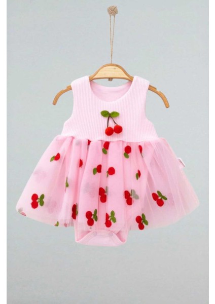 Kirazlı Desenli Tüllü Elbise Üstü Fitilli Kolsuz Yazlık Alttan Çıtçıtlı Bodyli Kız Çocuk fiyatları