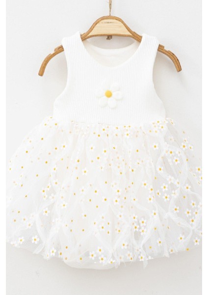 Papatya Desenli Tüllü Elbise Üstü Fitilli Kolsuz Yazlık Alttan Çıtçıtlı Bodyli Kız Çocuk fırsatları