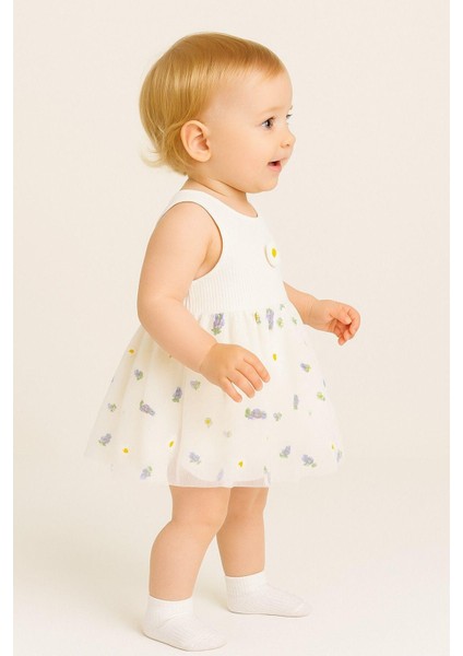 Lavanta Desenli Tüllü Elbise Üstü Fitilli Kolsuz Yazlık Alttan Çıtçıtlı Bodyli Kız Çocuk fiyatları