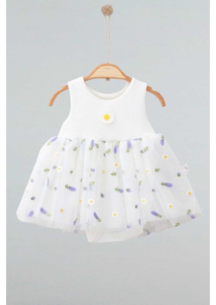 Lavanta Desenli Tüllü Elbise Üstü Fitilli Kolsuz Yazlık Alttan Çıtçıtlı Bodyli Kız Çocuk modelleri