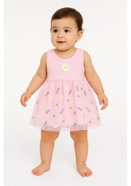 Lavanta Desenli Tüllü Elbise Üstü Fitilli Kolsuz Yazlık Alttan Çıtçıtlı Bodyli Kız Çocuk fiyatları