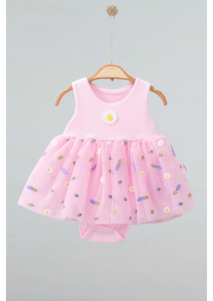 Lavanta Desenli Tüllü Elbise Üstü Fitilli Kolsuz Yazlık Alttan Çıtçıtlı Bodyli Kız Çocuk modelleri
