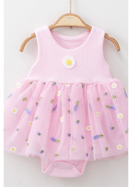 Lavanta Desenli Tüllü Elbise Üstü Fitilli Kolsuz Yazlık Alttan Çıtçıtlı Bodyli Kız Çocuk fırsatları