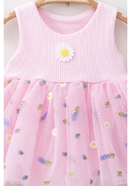 Lavanta Desenli Tüllü Elbise Üstü Fitilli Kolsuz Yazlık Alttan Çıtçıtlı Bodyli Kız Çocuk indirimleri