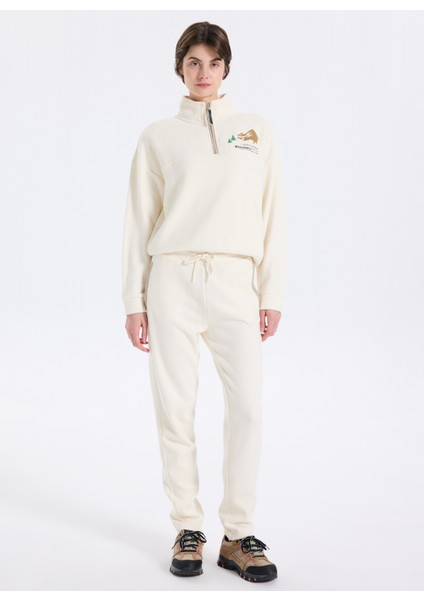 D5WL-EA3597 Ekru Relaxed Düz Kadın Eşofman Altı