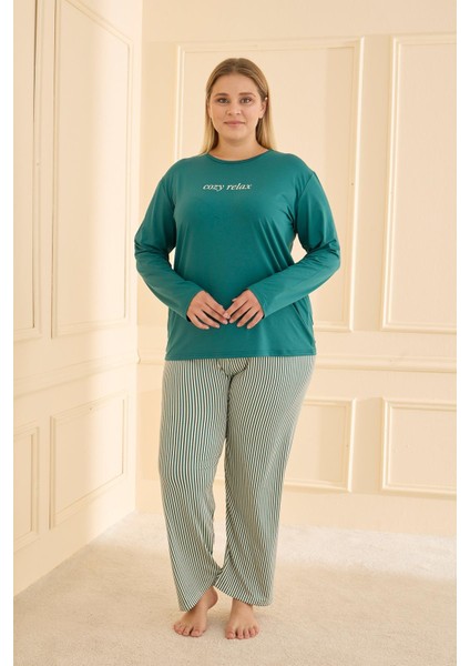 Kadın Milan Battal Bisiklet Yaka Pijama Takım | Petrol 50802-2424