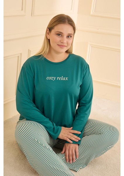 Kadın Milan Battal Bisiklet Yaka Pijama Takım | Petrol 50802-2424 modelleri