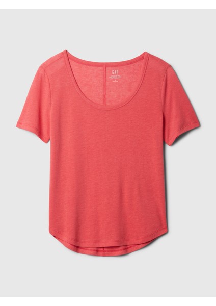 Kadın Kırmızı Keten Karışımlı T-Shirt fiyatları