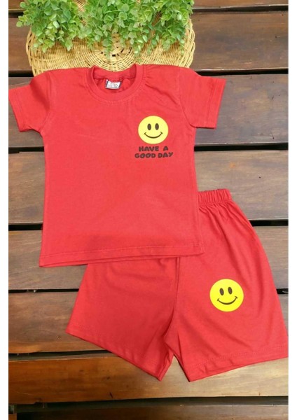 Unısex Çocuk Gülenyüz Baskılı Alt Üst 2li Takım Yazlık Ince