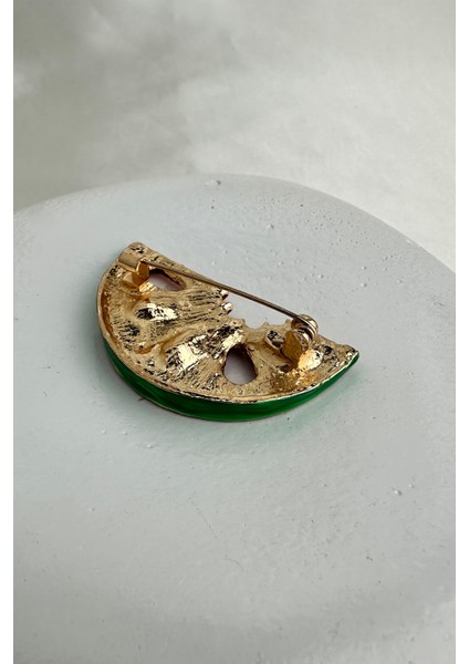 Altın Sarısı Kırmızı Taşlı Karpuz Broş (4cm) fiyatları