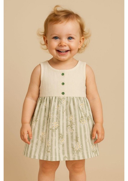 Kız Bebek/çocuk Kolsuz Yazlık Müslin Elbise Altı Kabartma Işlemeli Düğmeli Vintage 3-6-9-12-18-24AY