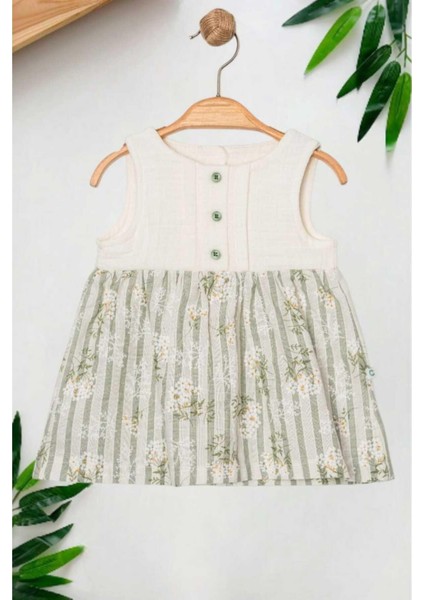Kız Bebek/çocuk Kolsuz Yazlık Müslin Elbise Altı Kabartma Işlemeli Düğmeli Vintage 3-6-9-12-18-24AY fiyatları