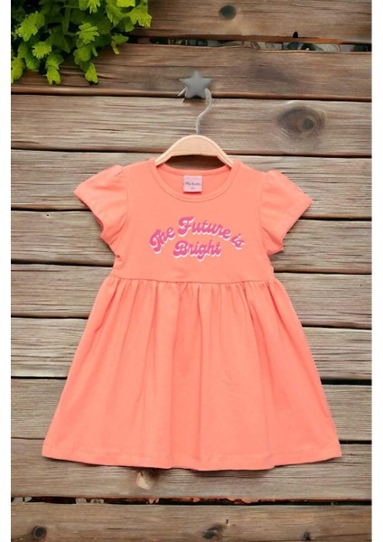 Kız Çocuk Baskılı Kısa Kollu Penye Elbise Yazlık