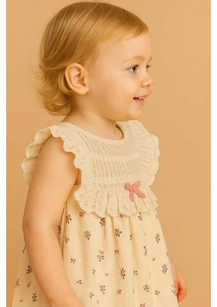 Kız Bebek Vintage Zarif Dantel Yaka Detaylı Çiçek Desenli Elbise Yazlık Şık Model 3-6-9-12-18-24AY fiyatları