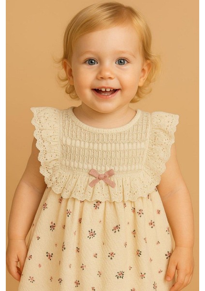 Kız Bebek Vintage Zarif Dantel Yaka Detaylı Çiçek Desenli Elbise Yazlık Şık Model 3-6-9-12-18-24AY modelleri