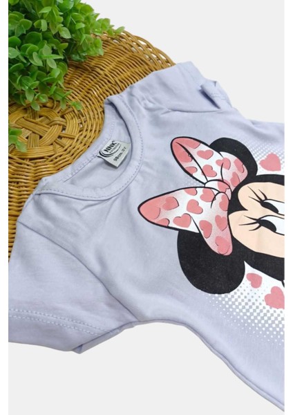 Kız Çocuk Minnie Mouse Baskılı Taytlı Alt Üst 2'li Takım Yazlık Kısa Kollu fırsatları