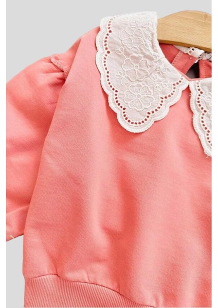 Kız Çocuk Brode Yakalı Lastikli Paça Baskısız Fırfır Detaylı Oversize Ikili Alt Üst Çocuk Takımı fiyatları