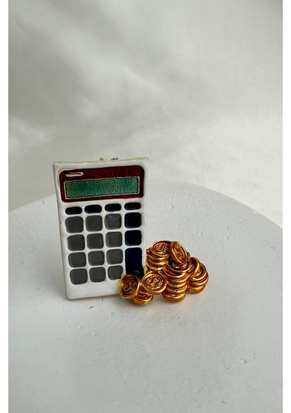 Beyaz Hesap Makinesi Para Detaylı Broş (3cm) fiyatları