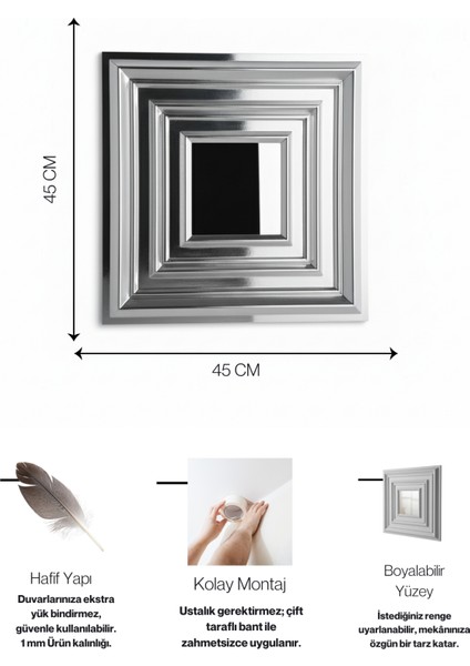 Silver 45X45 cm Dekoratif Duvar Paneli – 6’lı Set