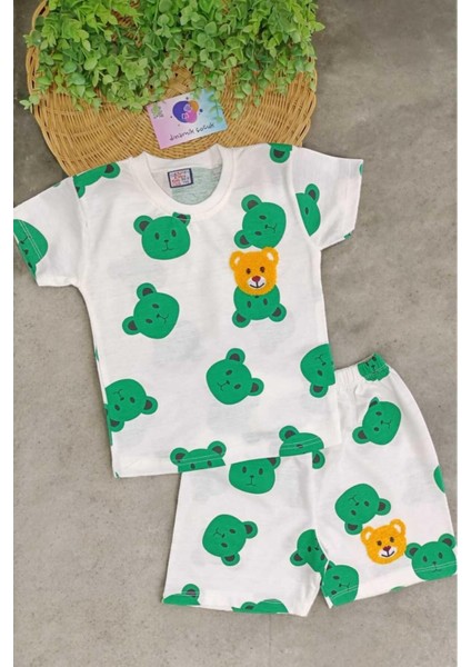Ayıcıklı Nakışlı Çocuk Erkek/kız 2'li Alt Üst Takım Unısex Yazlık Ince Kısa Kollu fiyatları