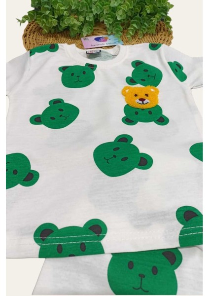 Ayıcıklı Nakışlı Çocuk Erkek/kız 2'li Alt Üst Takım Unısex Yazlık Ince Kısa Kollu indirimleri
