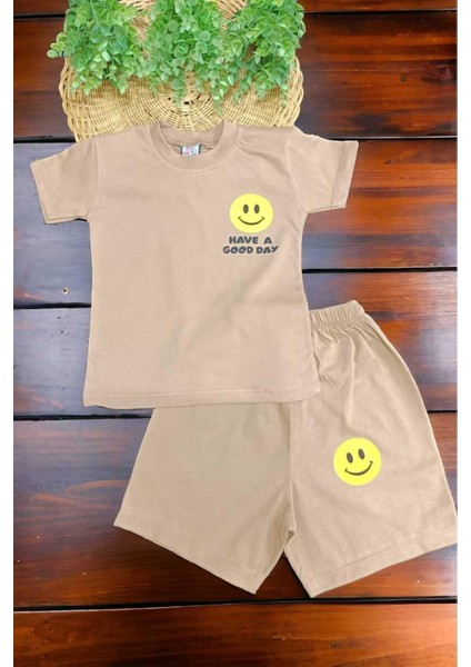 Unısex Çocuk Gülenyüz Baskılı Alt Üst 2li Takım Yazlık Ince
