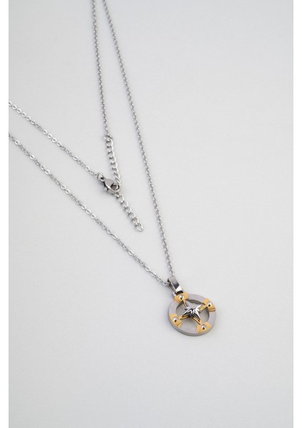 Pusula Figürlü 65 cm Çelik Erkek Kolye