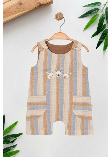 Bebek/çocuk Tavşan Nakışlı Ham Keten Kumaş Tulum Yazlık Kolsuz 0-3-6-9-12AYLIK fiyatları