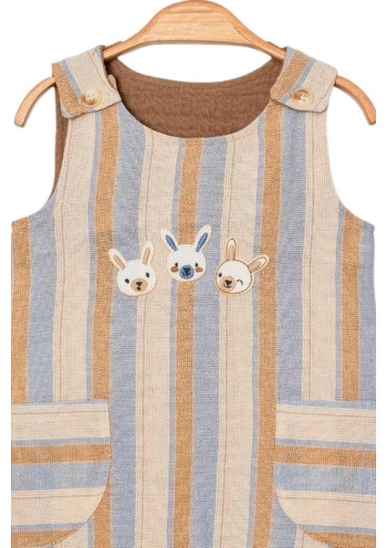 Bebek/çocuk Tavşan Nakışlı Ham Keten Kumaş Tulum Yazlık Kolsuz 0-3-6-9-12AYLIK fırsatları