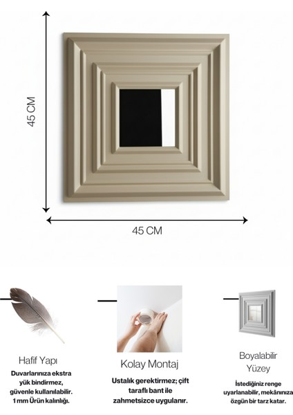 Krem 45X45 cm Dekoratif Duvar Paneli – 6’lı Set