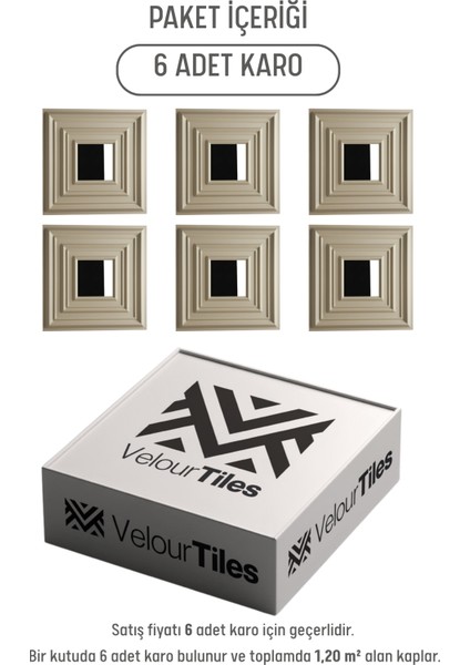 Krem 45X45 cm Dekoratif Duvar Paneli – 6’lı Set