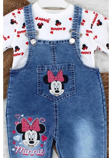 1-4yaş Kız Çocuk Minnie Mouse Badili Baskılı Kot Salopet Tulum 2li Takım Ayarlanabilir Askılı fiyatları