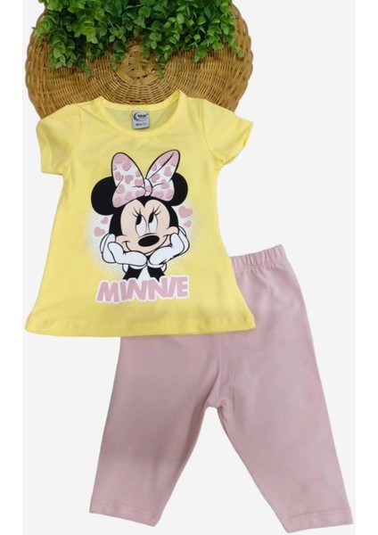 Kız Çocuk Minnie Mouse Baskılı Taytlı Alt Üst 2'li Takım Yazlık Kısa Kollu