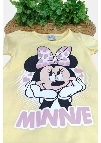 Kız Çocuk Minnie Mouse Baskılı Taytlı Alt Üst 2'li Takım Yazlık Kısa Kollu modelleri