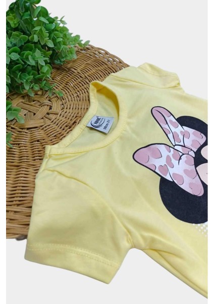 Kız Çocuk Minnie Mouse Baskılı Taytlı Alt Üst 2'li Takım Yazlık Kısa Kollu fırsatları